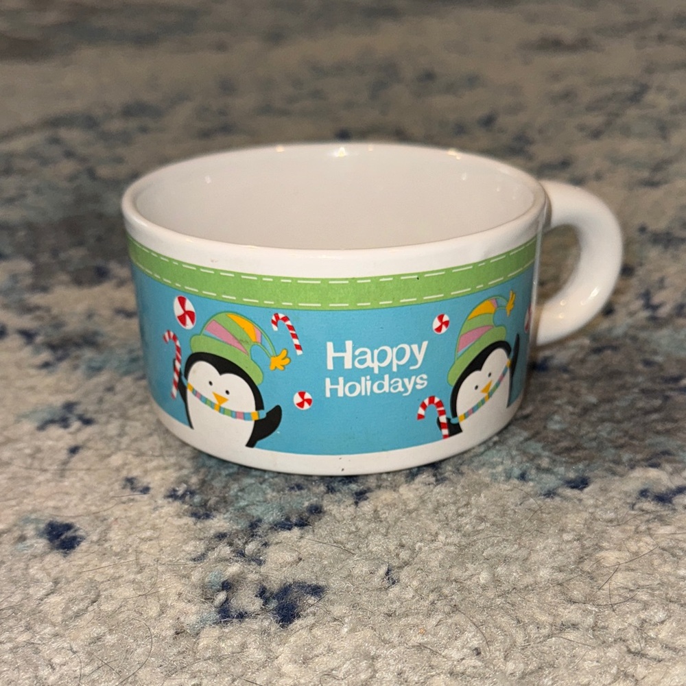 Penguin Holiday Mug with Blue and Green Accents
